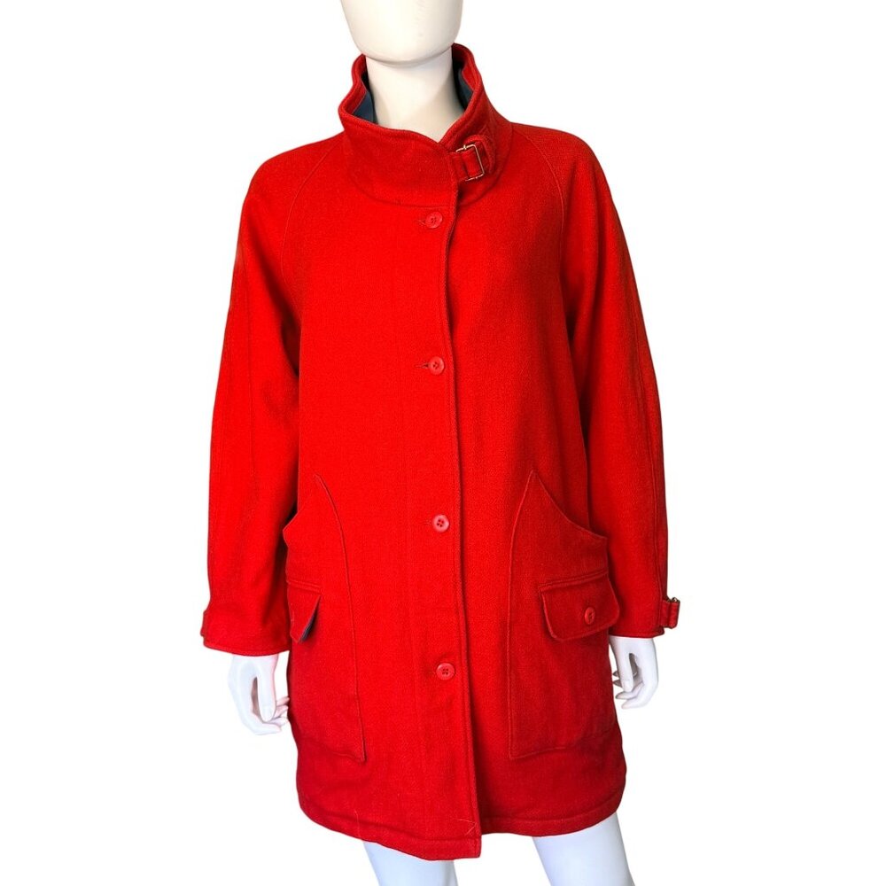 Woolrich Wool Coat Womens L Red Funnel Neck Vintage Wool USA Made 30328
